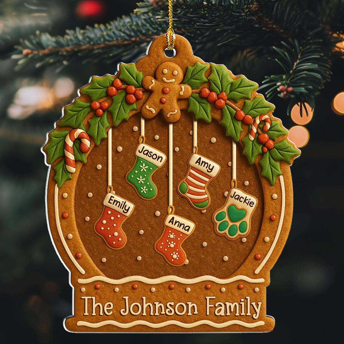 Personalized Family Ornament Christmas Cookies Style - Custom Stockings and Names Acrylic Ornament Gift Stocking Stuffers White Elephant Ideas (3)
