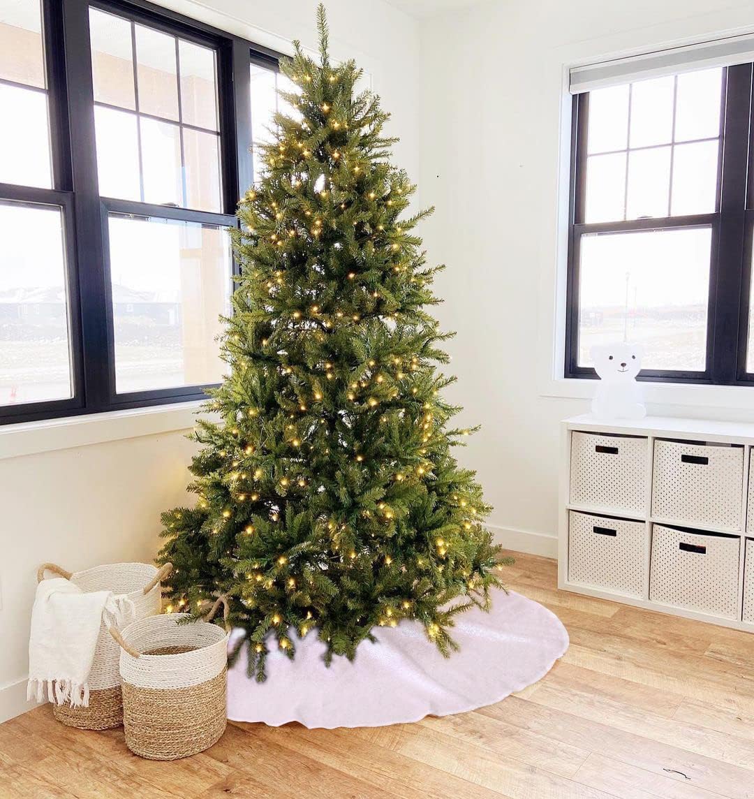 36 Inch Christmas Tree Skirt Iridescent White Tree Skirt Small Sequin Tree Mat for Merry Christmas Party Christmas Tree Decoration