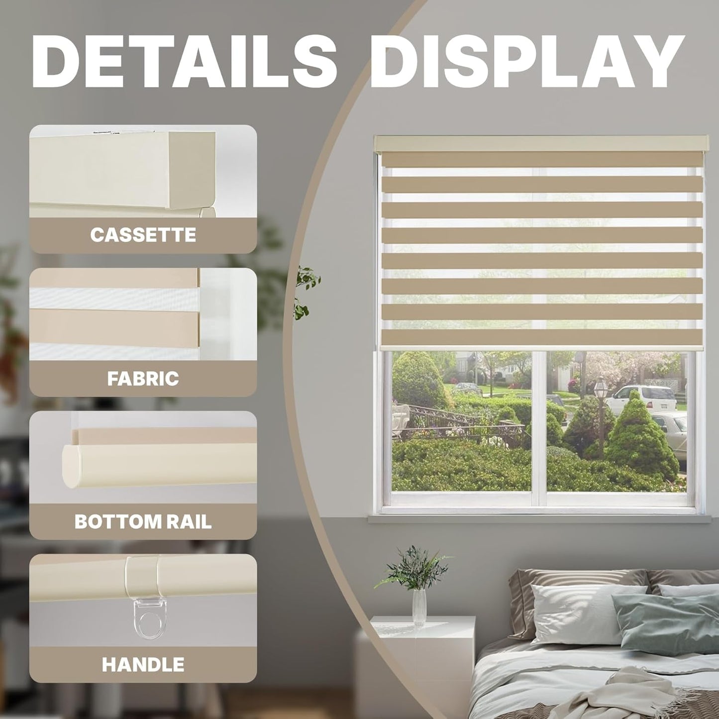 HESTIA Cordless Zebra Blinds Light Filtering Roller Shades UV Blocking Blackout Privacy Indoor Window Shades for Home Office Day and Night, Beige,30" W x 48" H