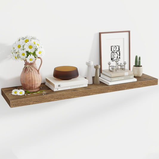 48 Inch Floating Shelves, 12 Inch Deep Floating Shelves for Wall, Floating Shelf with Invisible Brackets, Deep Wall Shelves for Bathroom, Bedroom, Living Room, 1 Pack, Brown