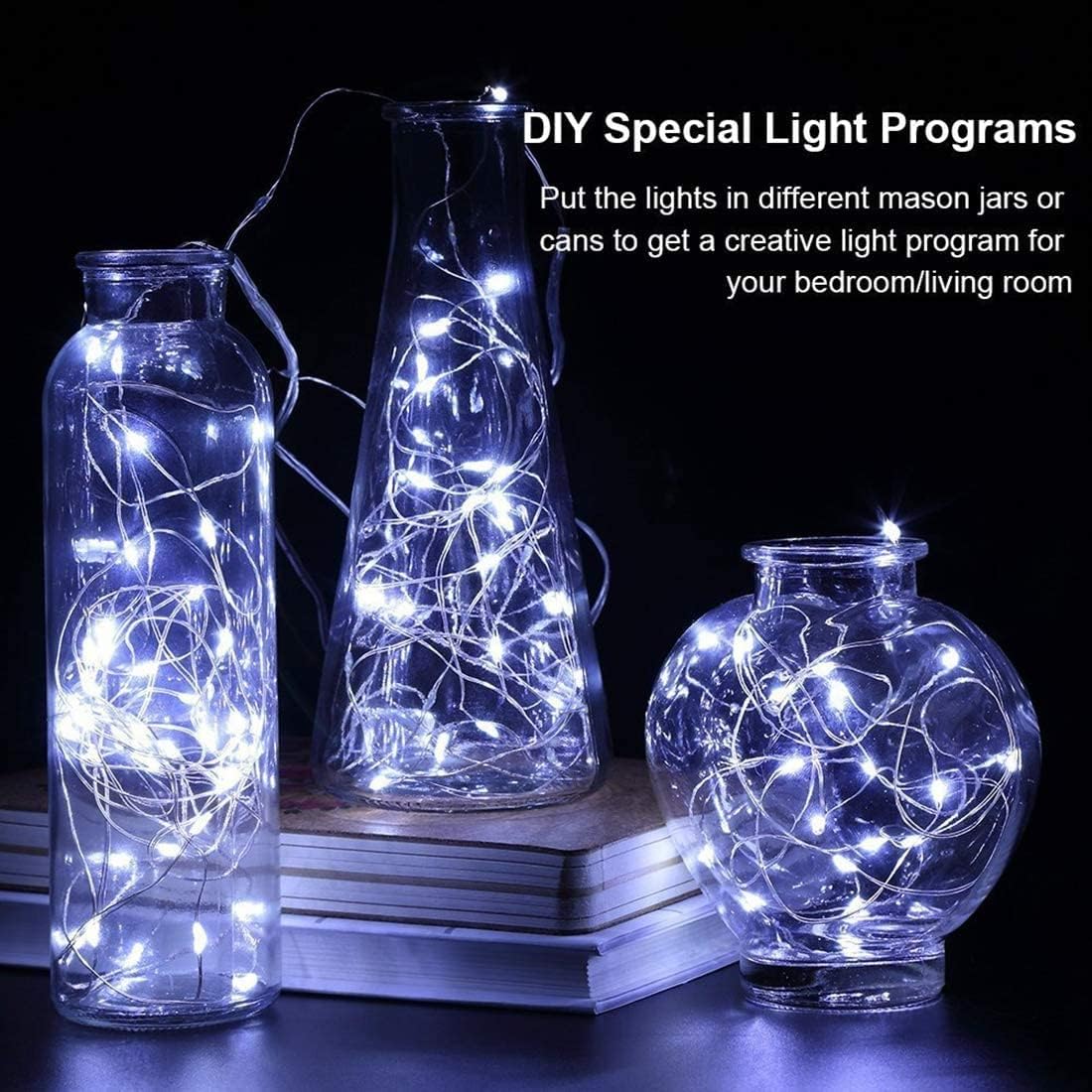 6 Pack Fairy Lights Battery Operated - 7ft 20 LED Twinkle Lights Copper Wire Mini String Lights Firefly Lights for Mason Jars DIY Crafts Christmas Wedding Party Centerpiece Table Decor, Cool White