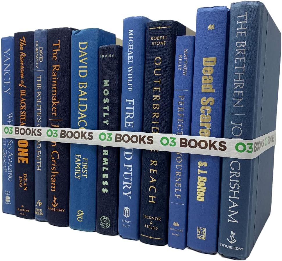 Curated Decorative Books Hardcover Décor Books for Home Décor, Choose Color, Interior Design, Office, Wedding Display, Instant Library, or Staging (Half Foot, Blue)