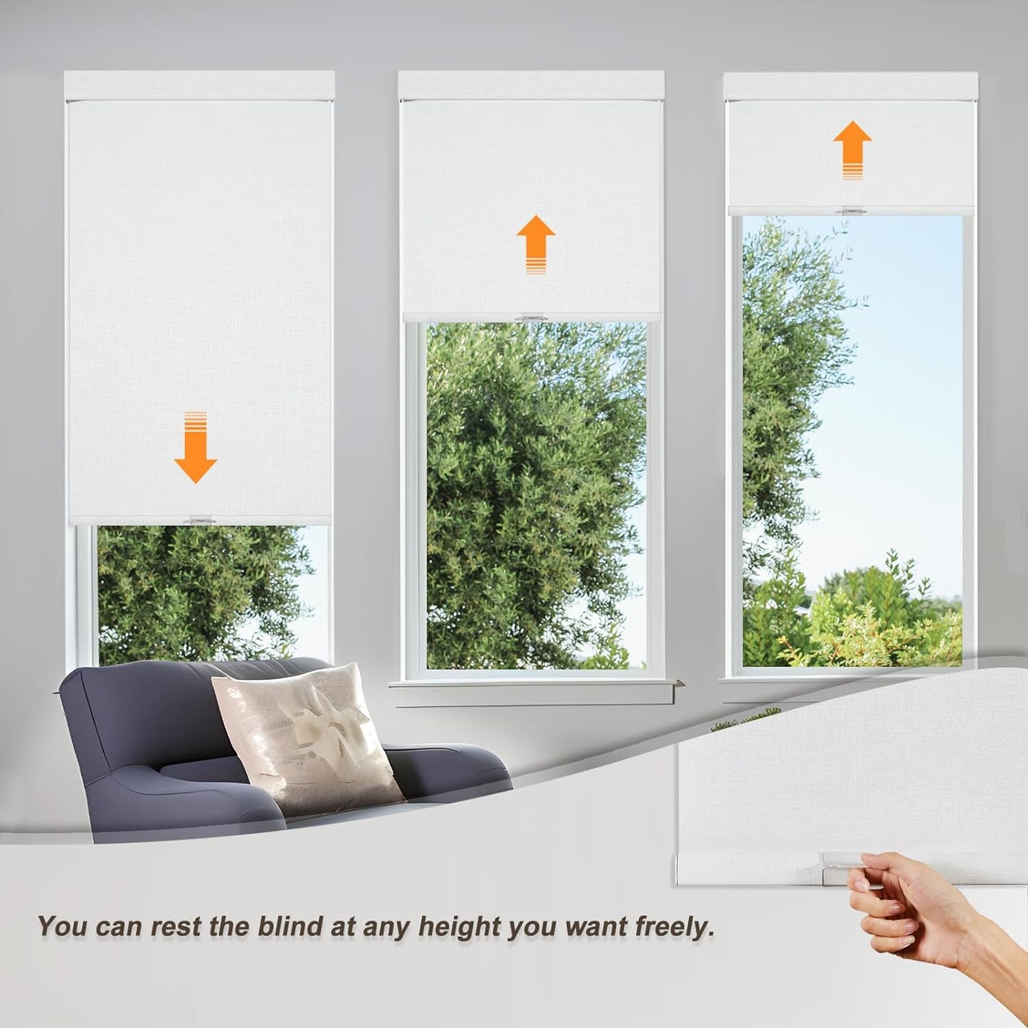 Persilux Blackout Roller Shades & Blinds Windows Shades Free-Stop Blackout Blinds with Jacquard Fabric,Cordless Blinds Pull Down Shades for Home, Easy to Install for Door/Office, White(35.5"W x 48"H)