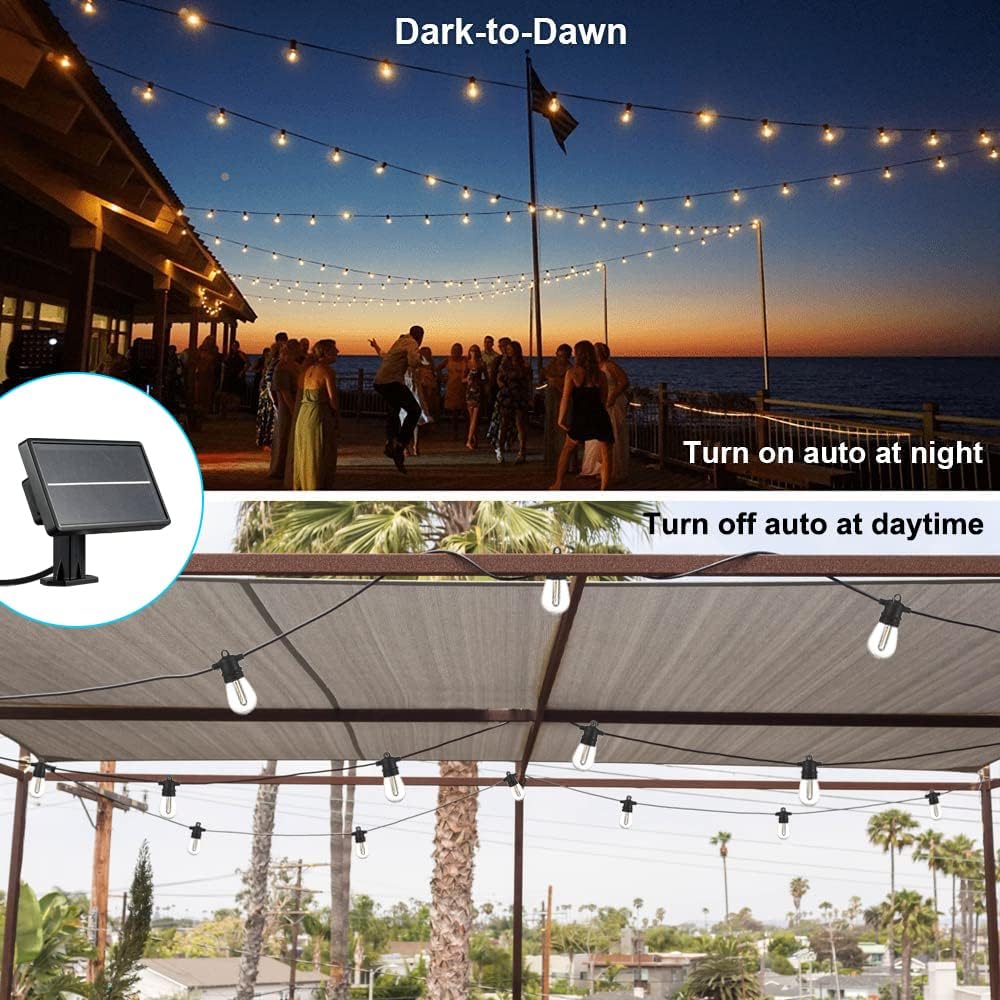 SUNTHIN 24ft Solar String Lights, USB Rechargeable Solar Outdoor Lights with Waterproof & Shatterproof LED Bulbs for Patio, Porch, Garden, Deck, Bistro, Cafe, Camping