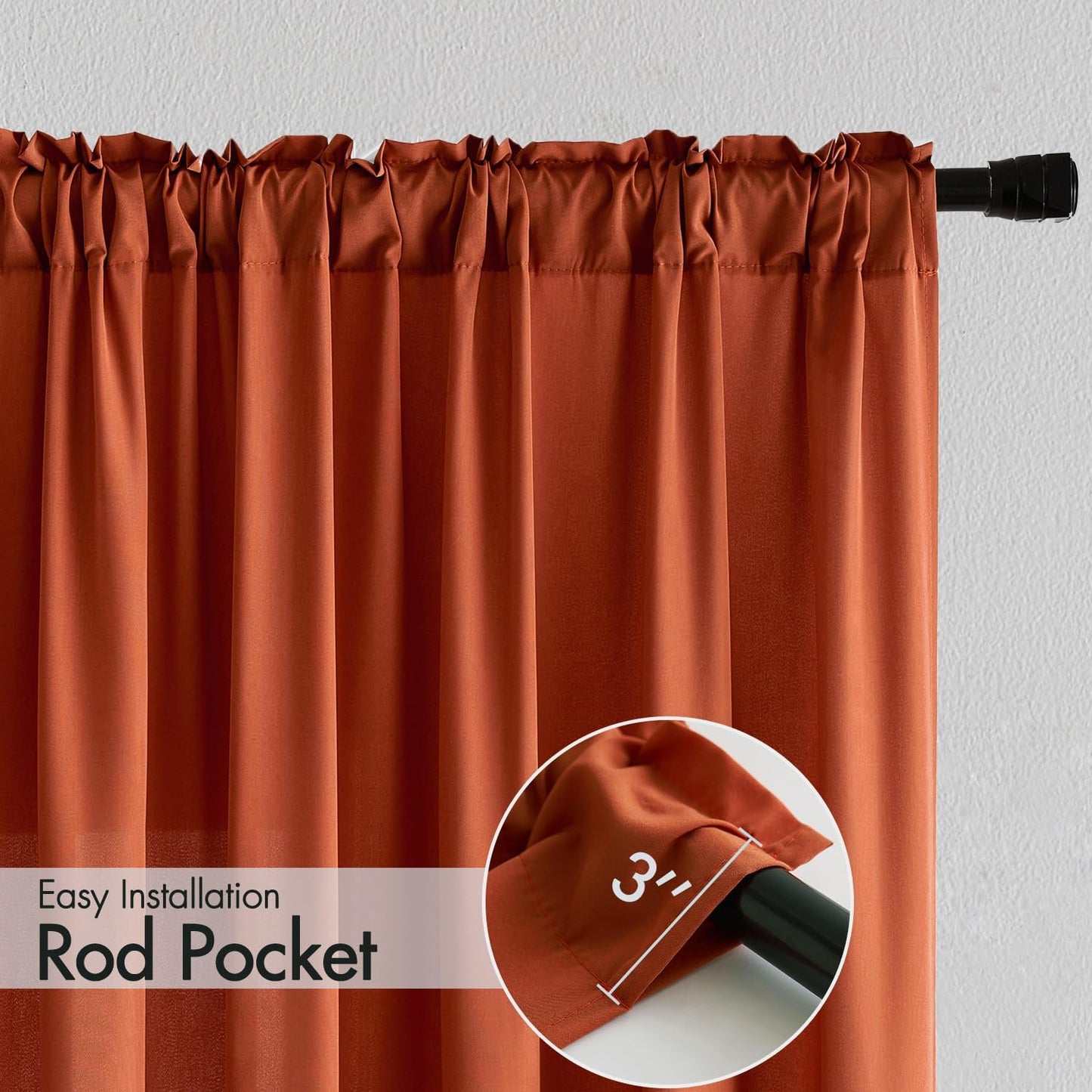 MIULEE Burnt Orange Privacy Sheer Curtains That Let Light in 63 Inches Long Non-See-Through Semi Sheer Curtain Light Filtering Window Curtains Drapes for Living Room Bedroom 2 Panels Set 42 X 63