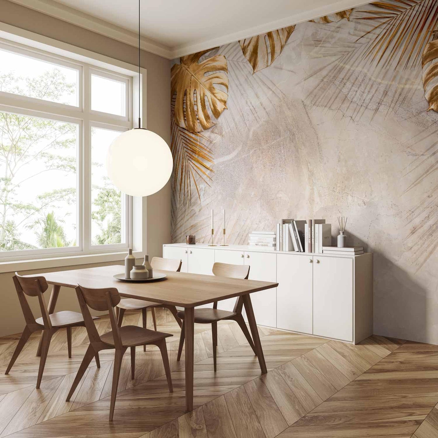 artgeist Premium Wall Mural Tropical Leaves 138x101 in - Non-Woven Wallpaper Fleece Wall Decor Photo Print Picture Image Design Monstera Palm Green Leaves b-C-0788-a-a