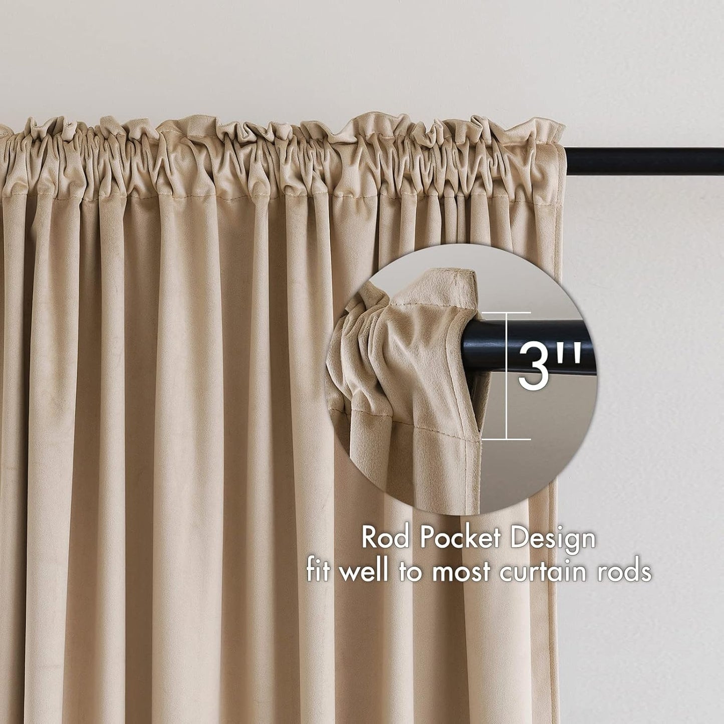 MIULEE Camel Beige Velvet Curtains Thermal Insulated Blackout Curtain Drapes for Bedroom Living Room Darkening 108 Inches Long Curtains Panels Rod Pocket Set of 2
