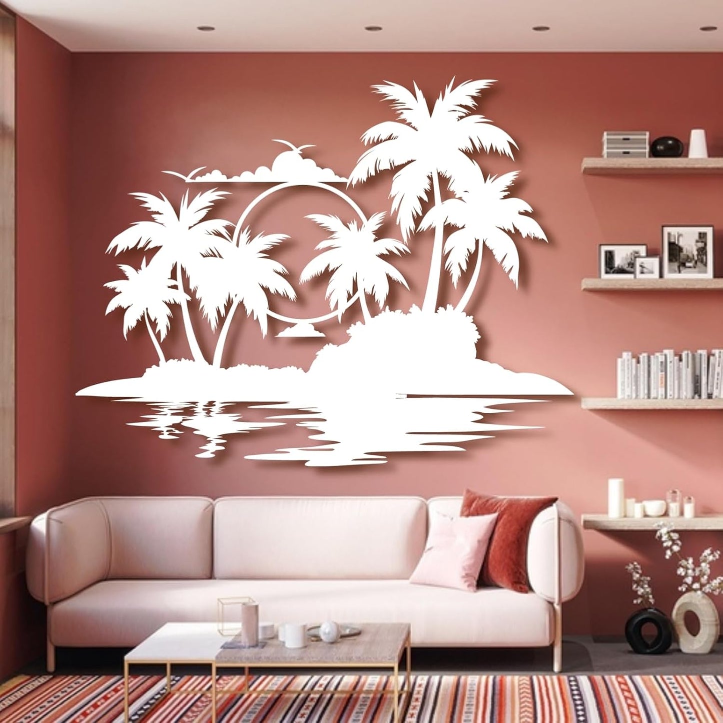 Palm Tree Metal Wall Decor,Palm Tree Metal Wall Art,Metal Palm Tree,Metal Palm Tree Wall Decor,Tropical Metal Wall Art,Beach Wall Decort,Metal Wall Decor (style 2,white,39 L" x 31 W" / 100 x 78 cm)