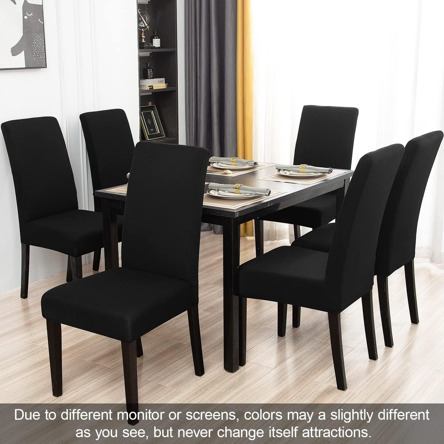 JQinHome Dining Room Chair Covers Set of 8, High Stretch Chair Slipcover Removable Washable Chair Seat Protector Cover for Home Party Hotel Wedding Ceremony (Black)