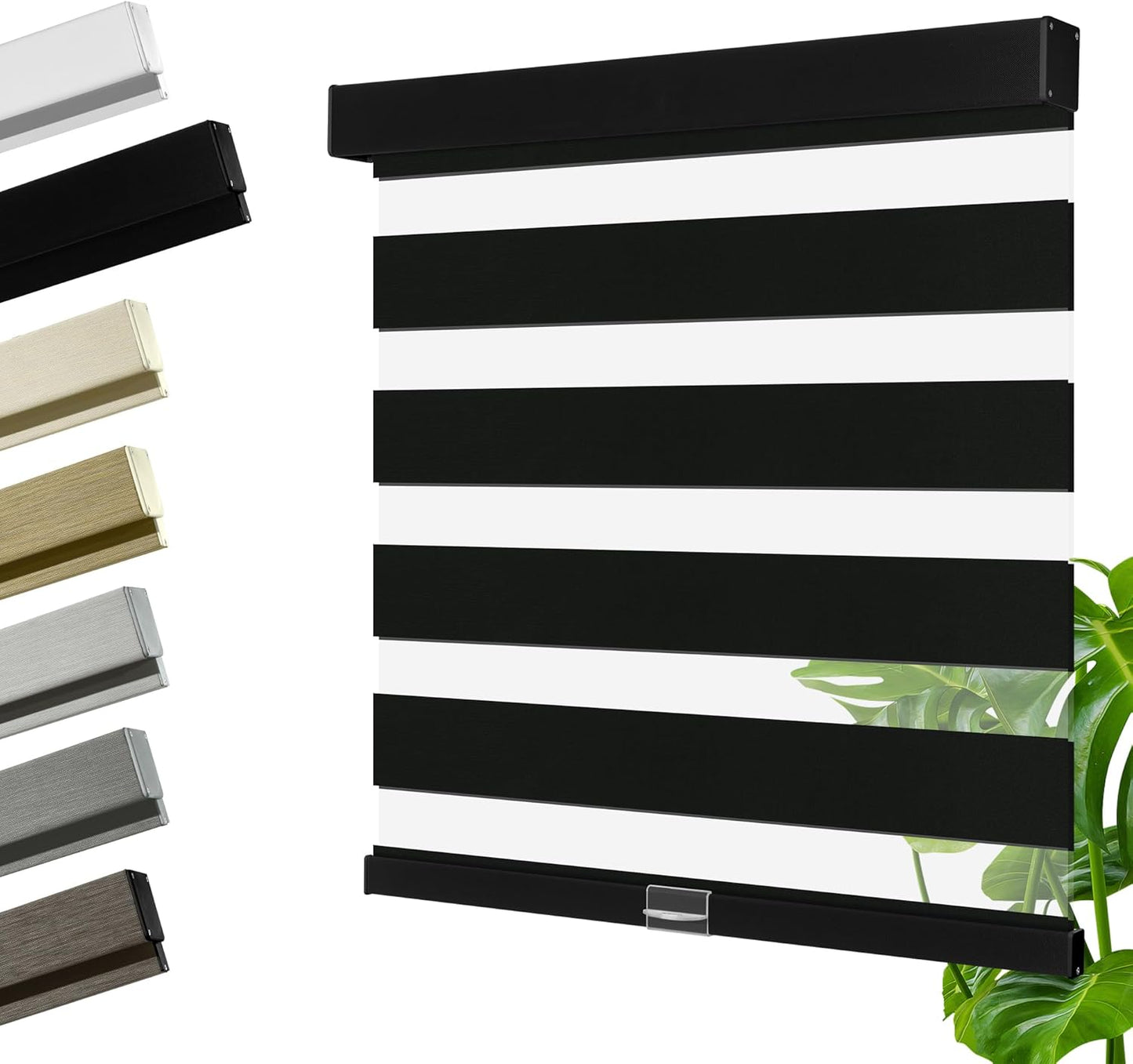 Cordless Zebra Blinds for Windows, Blackout Interior Blinds,Easy to Install,UV Protection,for Offices and Home,Custom Roller Shades, Solid Black, 71" W x 48" H