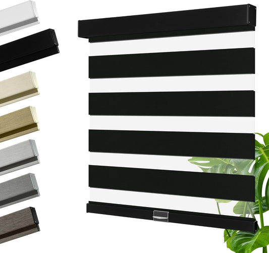 Cordless Zebra Blinds for Windows, Blackout Interior Blinds,Easy to Install,UV Protection,for Offices and Home,Custom Roller Shades, Solid Black, 31" W x 56" H