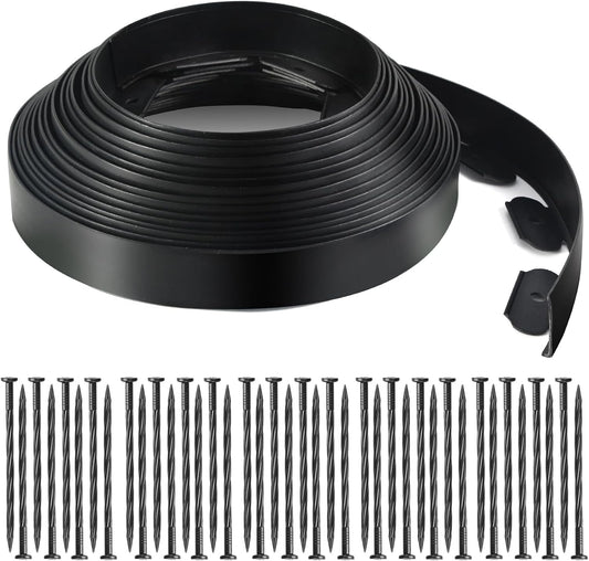 LINSHRY 100 FT Landscape Edging, 2 in.Tall No Dig Garden Edging Border with 120 Spikes, Flexible Plastic Lawn Edging for Landscaping Flower Bed, Grass, Yard