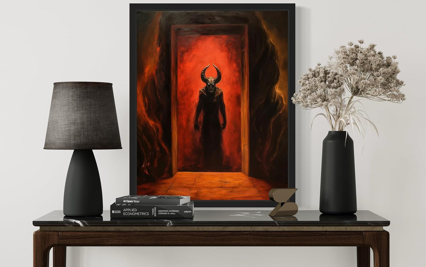Satan and Hell Poster Art Print, Halloween Scary Vintage Wall Art Academia Spooky Painting Decoration for Horror Prints, Gothic Posters Bedroom Decor 89 (Satan and Hell, 16 x 20 inches, Black Frame)