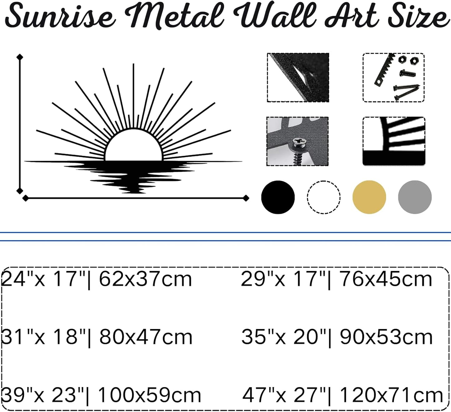 Sunrise Metal Wall Art, Metal Sun Wall Decor, Metal Sun Outdoor Decor, Large Metal Sun Wall Art, Sun Wall Art, Boho Sun Wall Art, Sunshine Metal Sign, Living Room Bedroom Wall Hangings (Gold, 24"x 17"| 62x37cm )