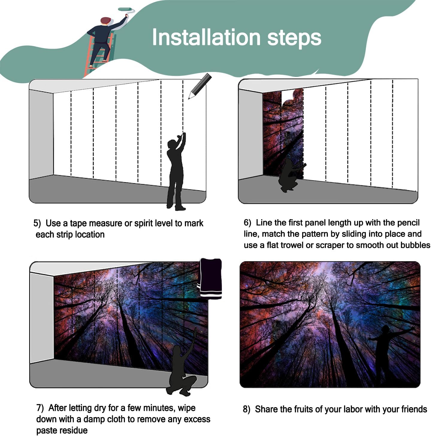 -Colorful Forest Beautiful Starry Tree Branches Wallpaper Bedroom XT14 M 140" x 91"