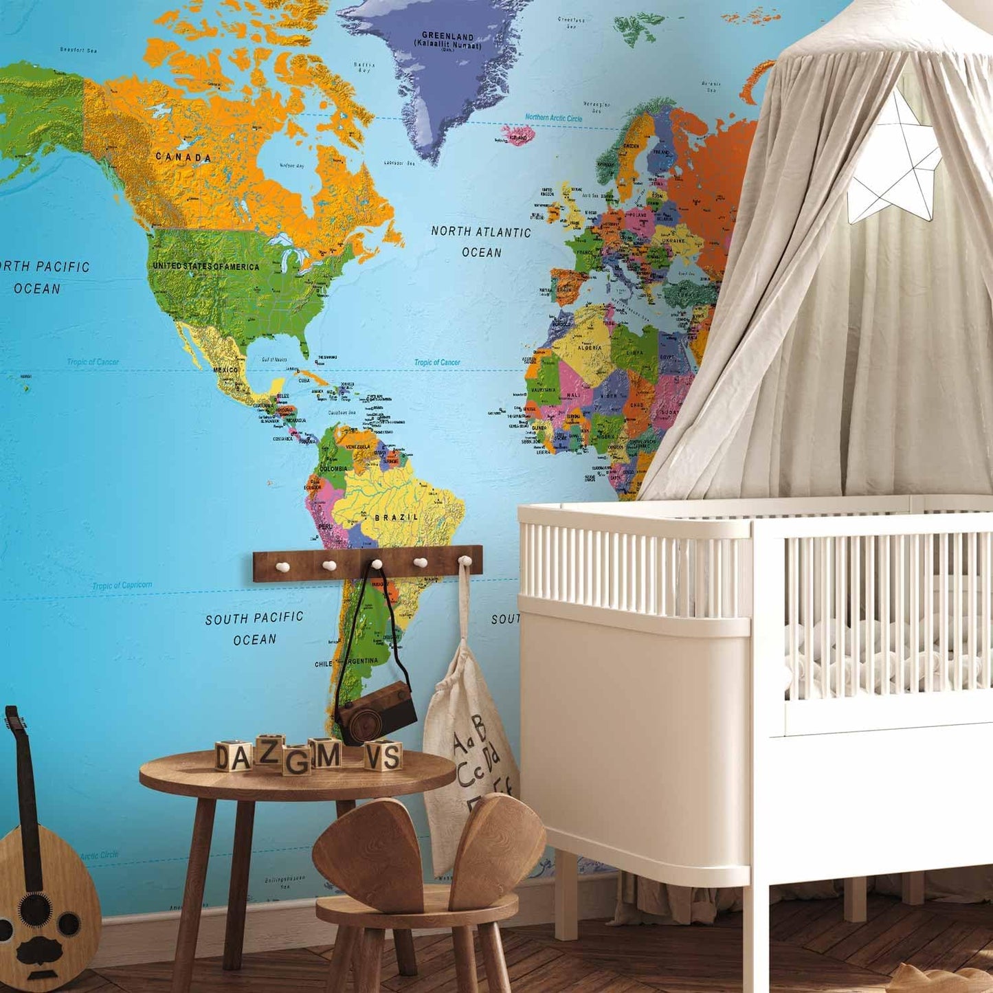 artgeist Premium Wall Mural World Map 79x55 in - XXL Non-Woven Wallpaper Fleece Wall Decor Photo Print Picture Image Design Home Map of The World k-A-0095-a-a
