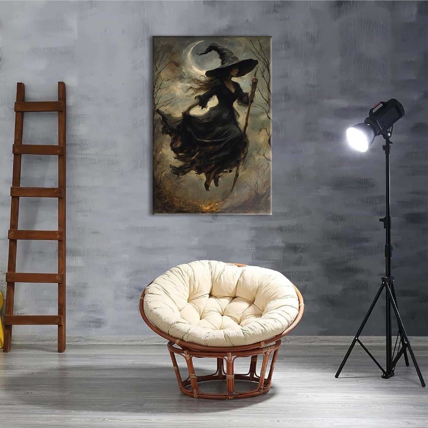 Witch in the Forest Halloween Print Wall Art Poster Witch Decor Vintage Print Dark College Wall Art Victorian Gothic Room Decor Canvas Wall Print24x36in Wood Framed