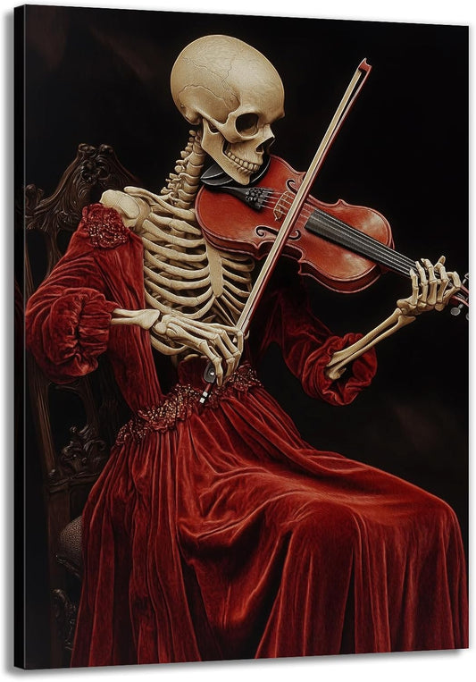 OAAPITI Gothic Skull Violinist Wall Art Macabre Musician Canvas Print Edgy Dark Art Vintage Halloween Decoration for Living Room Bedroom Home Wall Decor(Artwork-9,28"x42")