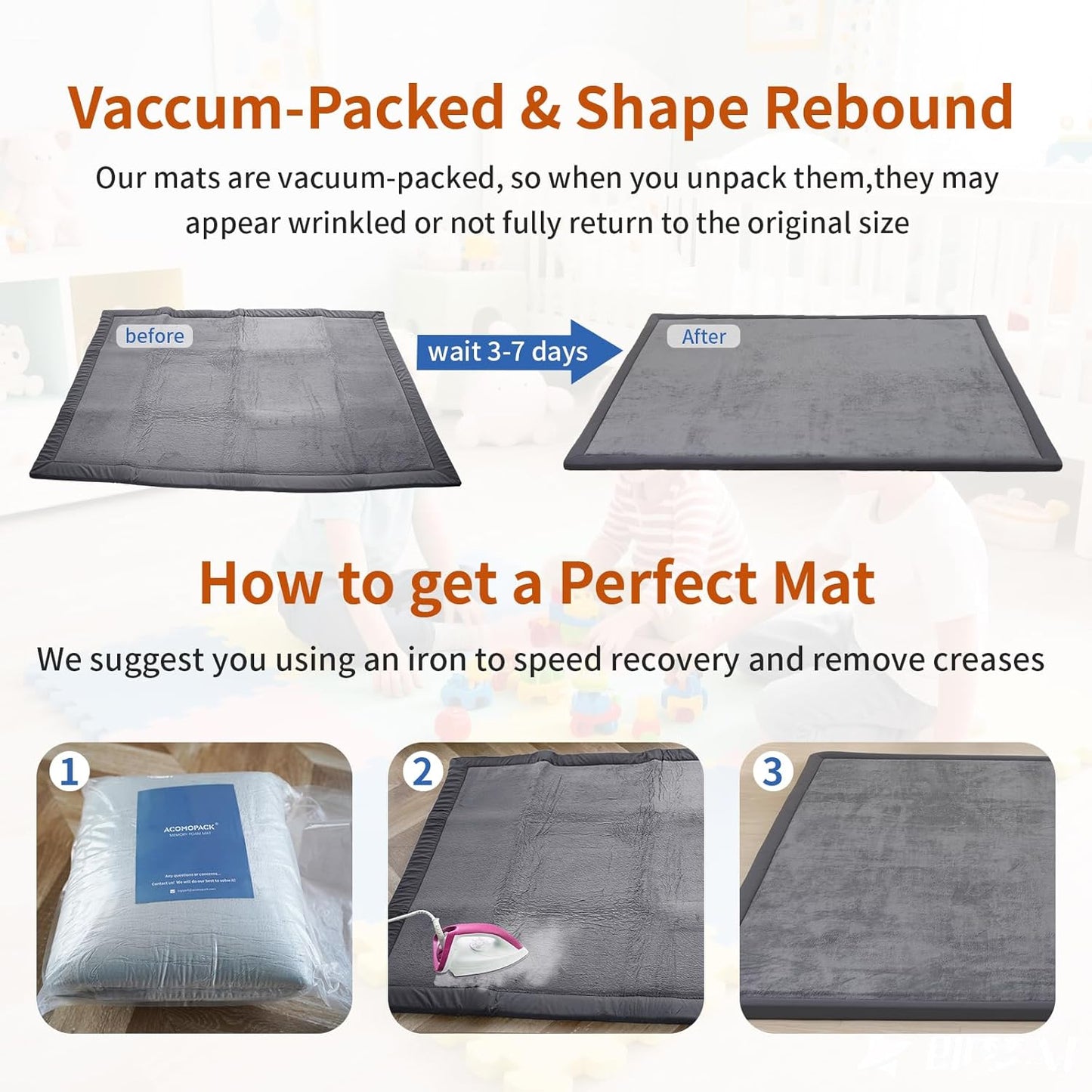ACOMOPACK Baby Play Mat for Floor,1.3" Thick Memory Foam Area Rug for Living Room,Soft Velvet Crawling with Non-Slip Bottom for Kid,Toddler,79"×157" Tummy Time Nursery Rugs,Yoga（Dark Grey）