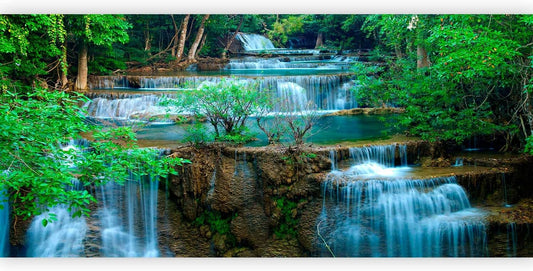 artgeist Wall Mural Peel and Stick Waterfall Landscape 212x98 in - XXL Self-Adhesive Corner Wallpaper Removable Large Sticker Foil Angle Wallpaper Wall Decor Print Forest Nature Tree c-B-10073-a-a