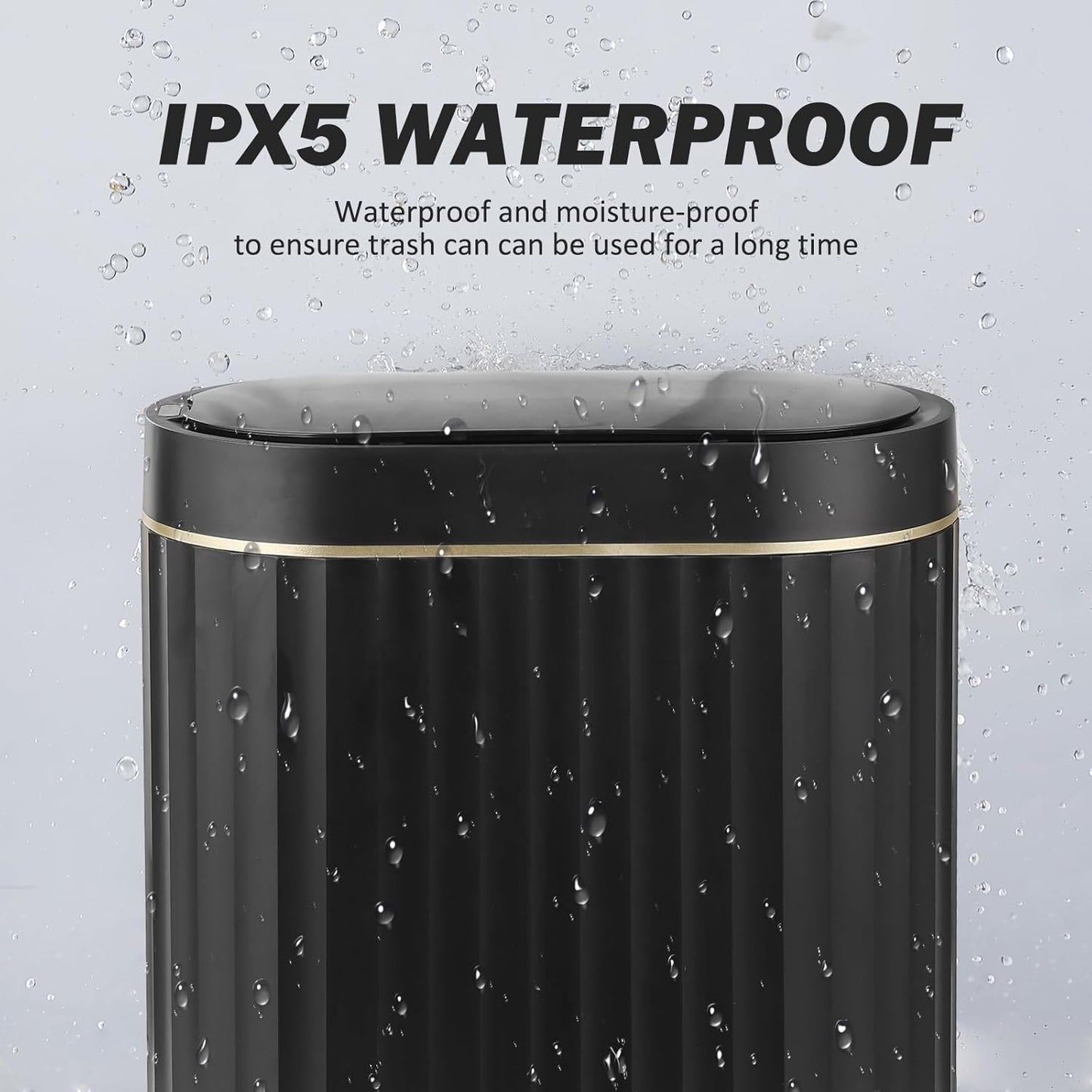 ELPHECO Black Bathroom Trash Can with Lid 2 Gallon Sensor Trash Bin, Automatic Narrow Garbage Can, Waterproof Smart Trash Can, Slim Motion Sensor Waste Bins for Bathroom, Living Room, Office
