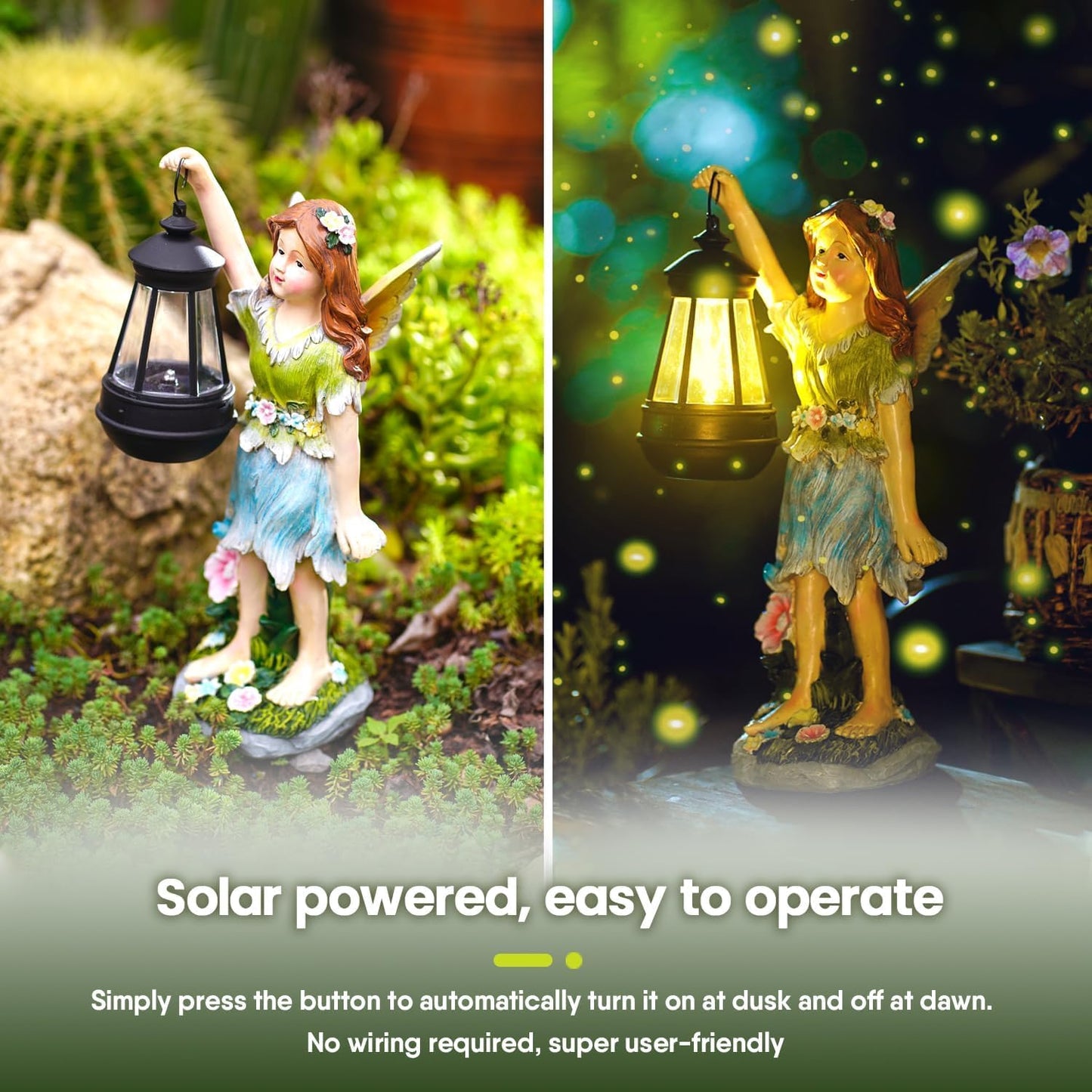 Fairy Garden Statue Solar Garden Fairy with Lantern Light Outdoor Decoration Waterproof Solar Sculpture for Patio Yard Lawn Gift for Mom Grandma