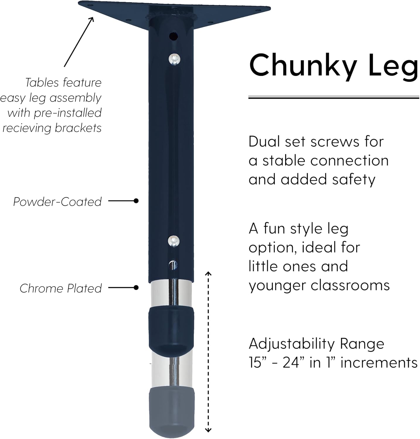Factory Direct Partners FDP Rectangle Activity School and Classroom Kids Table (24 x 36 inch), Chunky Toddler Leg, Adjustable Height 15-24 inches - Maple Top and Navy Edge