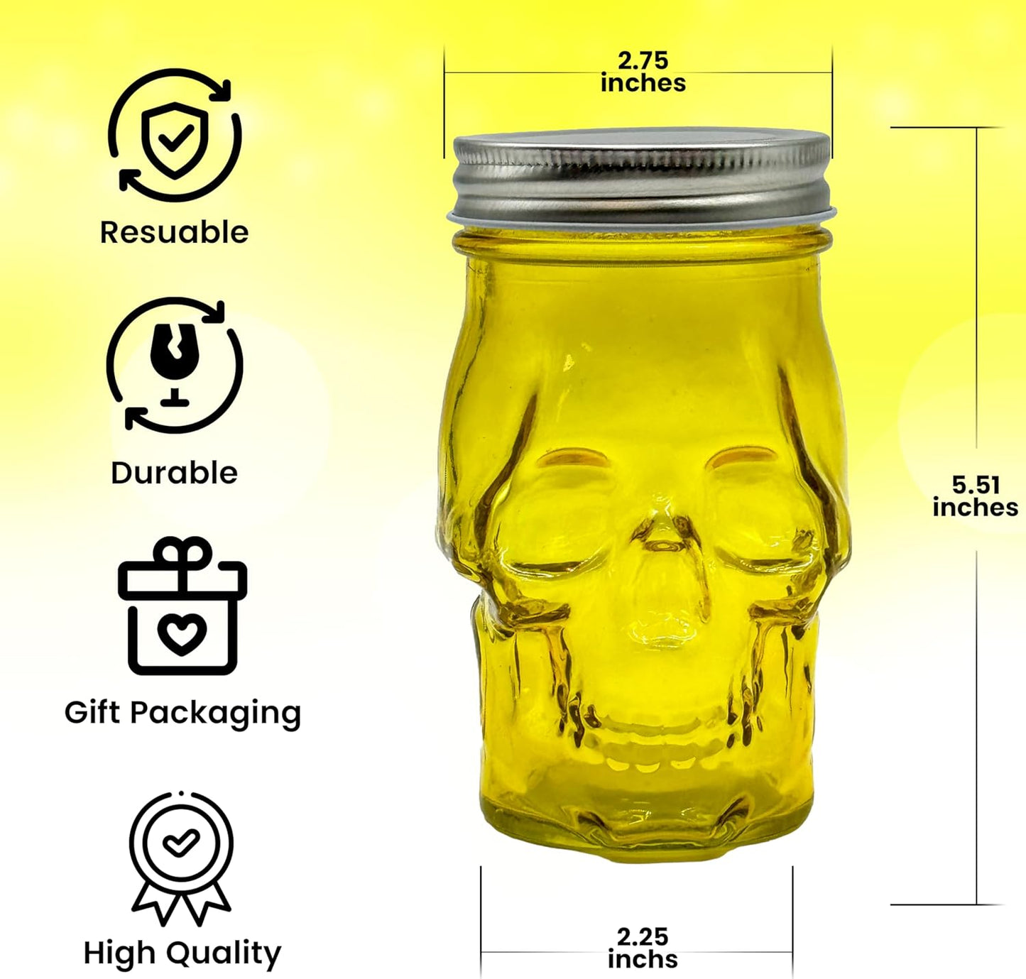 Generic 14 oz Colorful Skull Glass Mason Jar – Mix & Match 7 Vibrant Colors, Large & Durable! (Red)