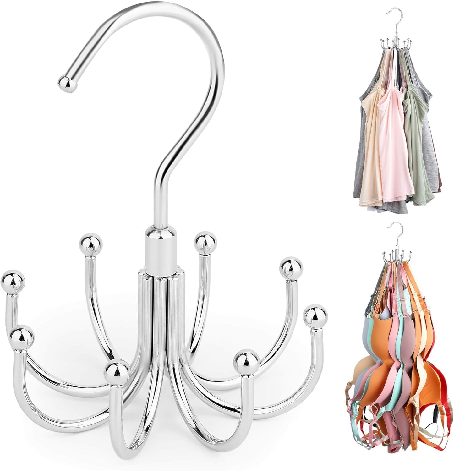 ZEDODIER Tank Top Hanger, Rotatable Bra Organzier for Closet, Max 24 Storage Capacity Sport Bra Holder, Metal Space Saving Closet Organizers and Storage, Silver