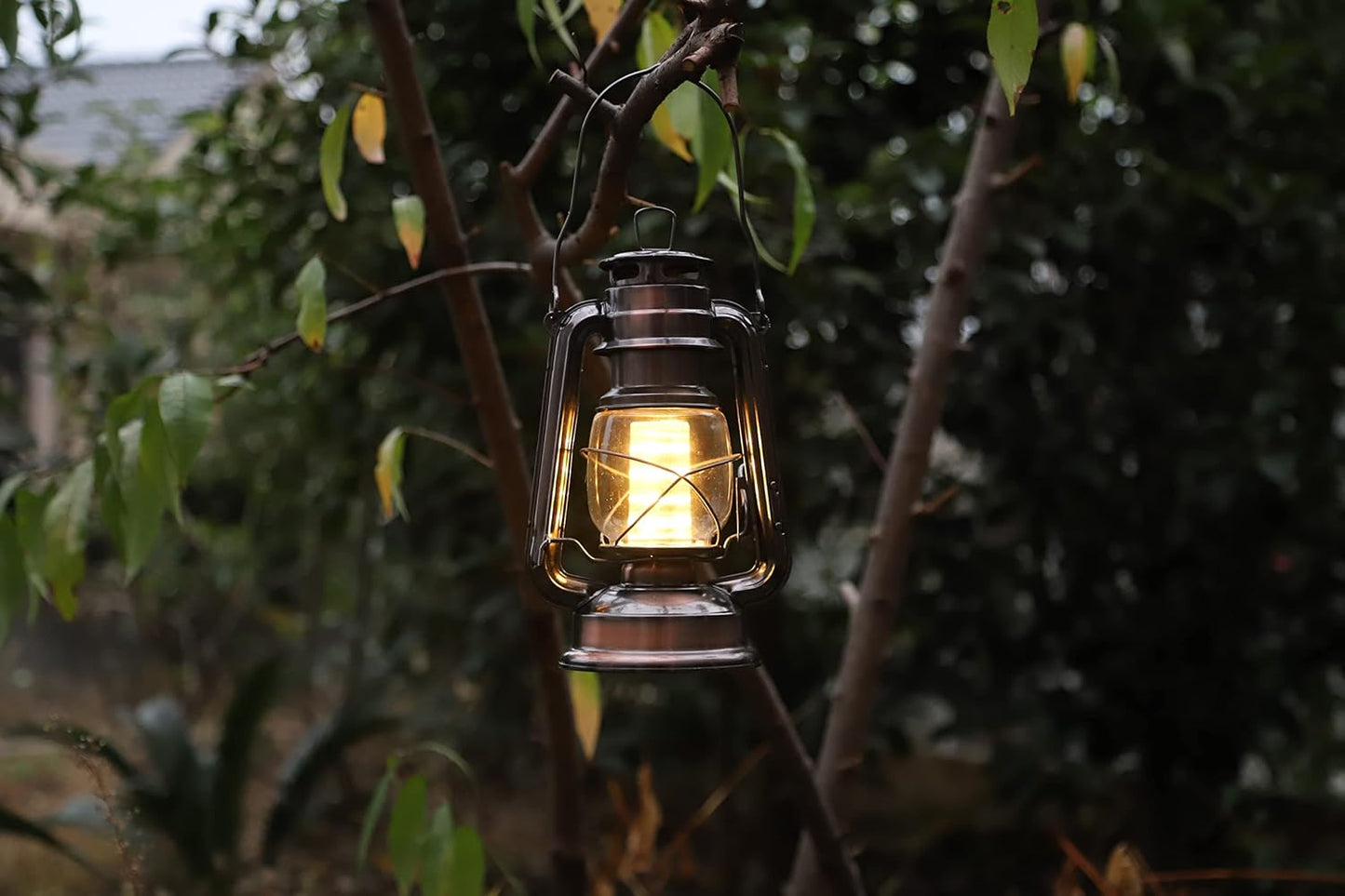 YAKii LED Vintage Lantern Metal Hanging Hurricane 12 LED Dimmer Switch Warm White Battery Operated Power Outage Indoor Camping Lighting Outdoor Brooklyn (Copper 2 Pack)