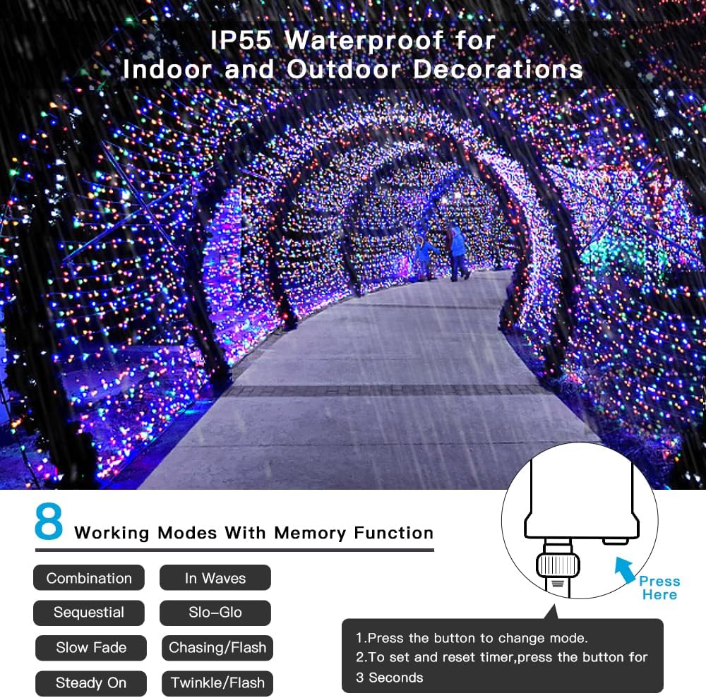 AmyHomie Color Changing Halloween Lights, 108Ft 300LED Warm White&Multicolor Christmas String Lights, 8 Modes Waterproof Fairy String Lights for Outdoor & Indoor Tree Home Patio Garden Decor