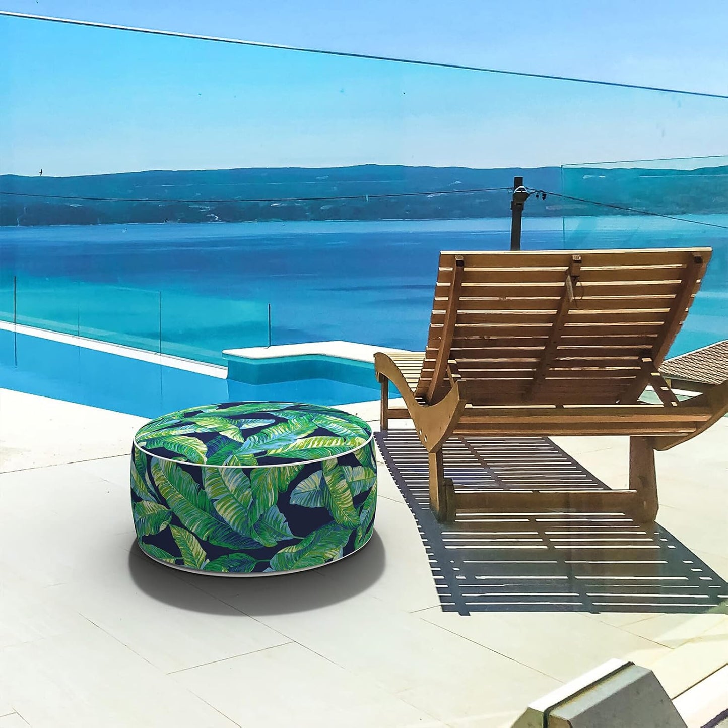 LVTXIII Inflatable Stool Ottoman Footrest with Handle, All Weather Foot Rest, Indoor or Outdoor Use for Home Patio Garden and Camping, D21 x H9, Hanalei Lagoon