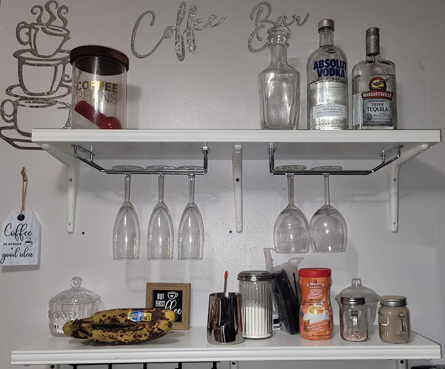 10.8 Inch Wine Glass Rack, Under Cabinet Wine Glass Holder, Wine Glass Hangers Under Shelf, Chrome Finish Stemware Rack, Hanging Stemware Holder for Cabinet Kitchen Bar, Set of 2