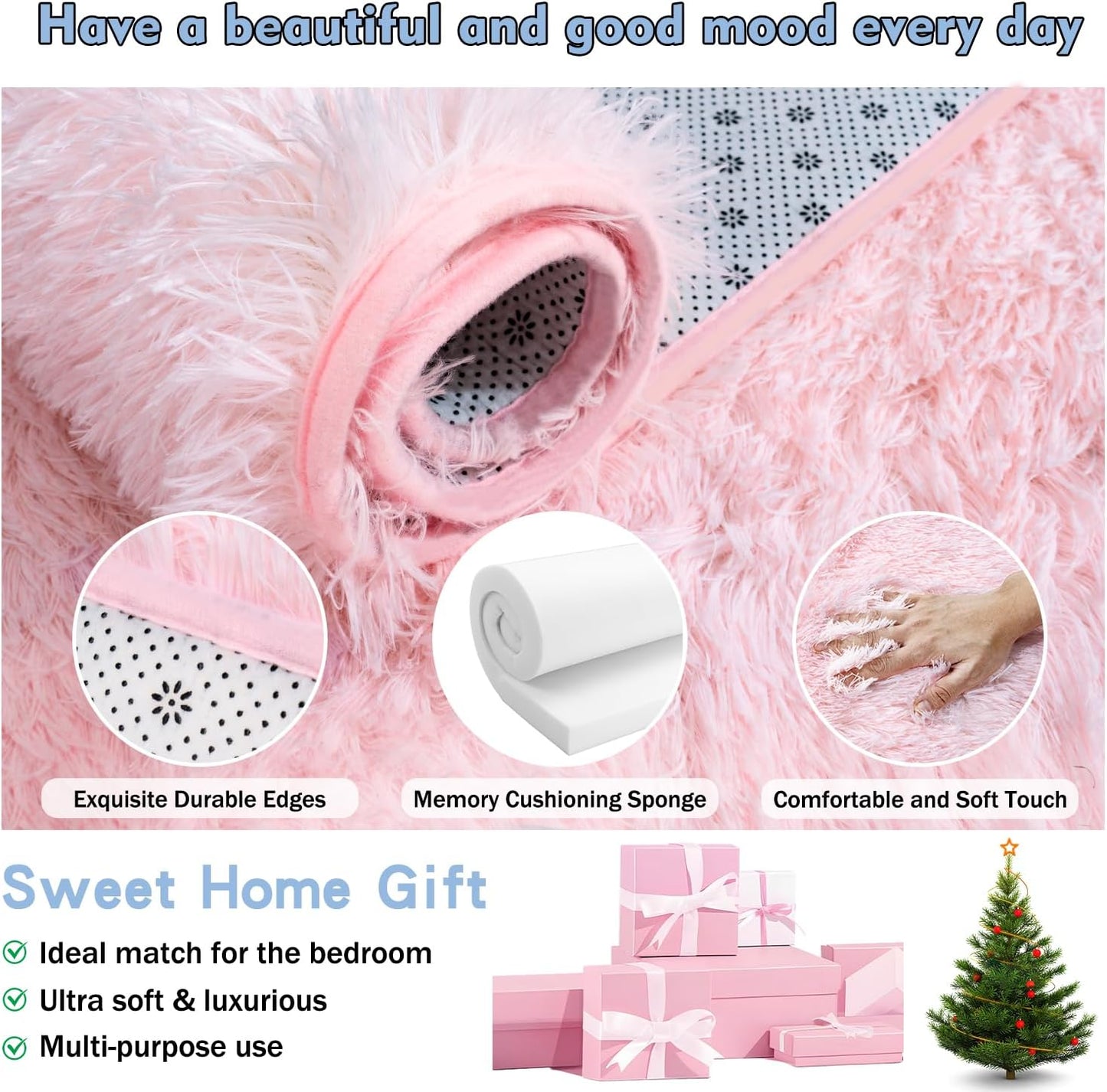 Rezutan Soft Fluffy Rug for Living Room Bedroom, Large Comfy Modern Shaggy Fuzzy Kids Rug, Plush Indoor Nursery Classroom Home Decor Bedside with Non-Slip Bottom, Pink, 5X7 Feet