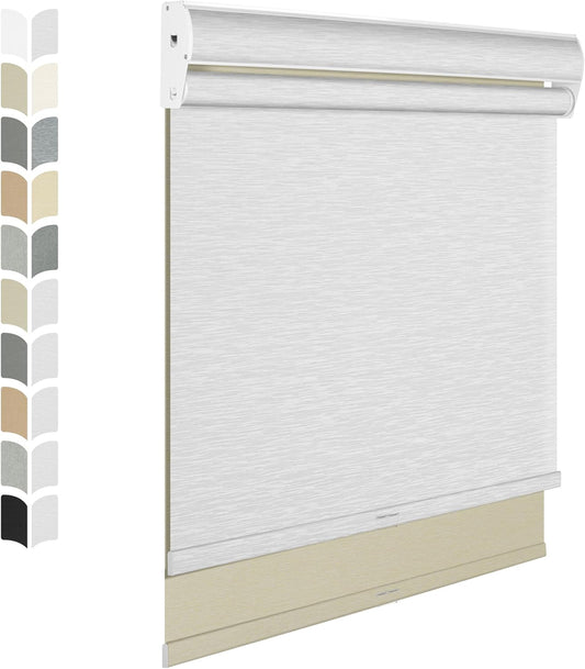 BERISSA Cordless Dual Roller Shades with Cassette Valance, Double Window Shades - Blackout and Light Filtering, Day and Night for Home Office Door. Beige and White. 50 W x 86" H