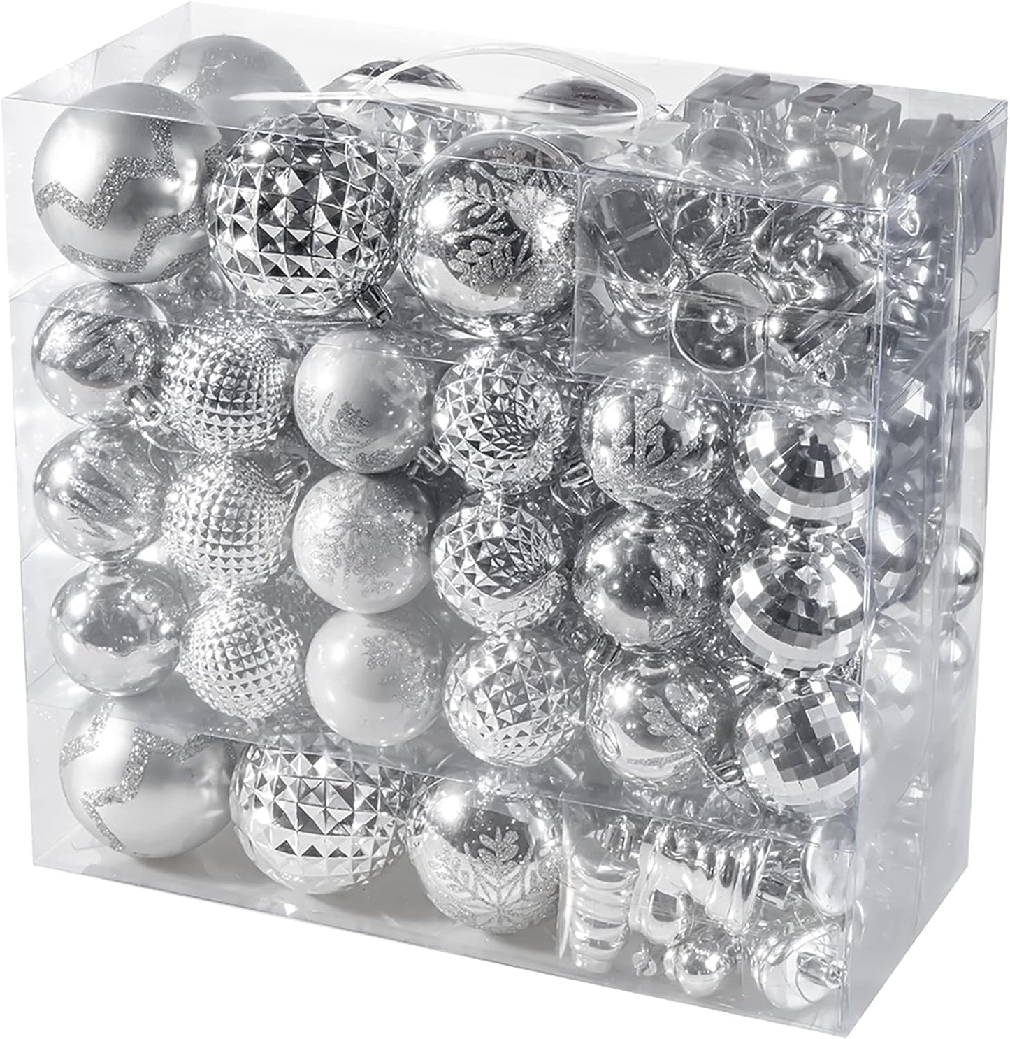 116Pcs Silver Christmas Ball Ornaments Set, Shatterproof Christmas Hanging Decoration Set with Gift Box, Assorted Decorative Baubles Set for Xmas Tree/Home/Wedding/Party/Holiday (Silver)