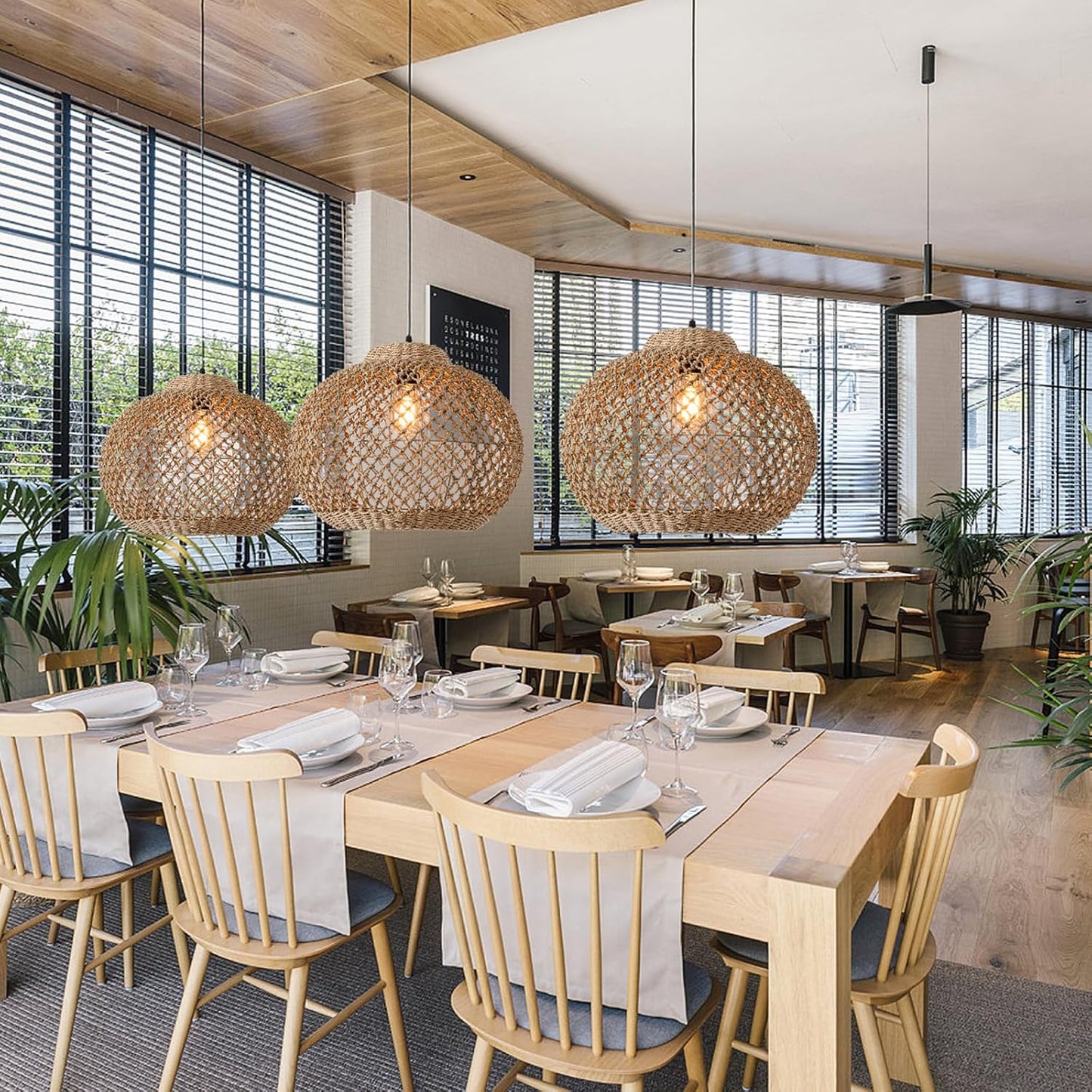 13.77" Woven Rattan Pendant Light,Hand-Woven Water Plants Rattan Chandelier Boho Wicker Coastal Retro Ceiling Chandelier Lighting,for Kitchen Island Restaurant Craft Room Farmhouse