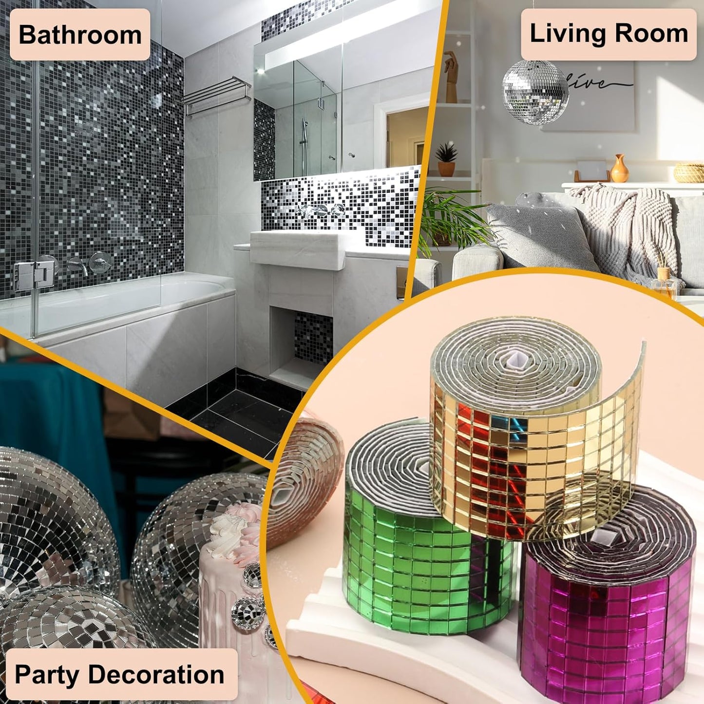 PATIKIL 5x5mm Self Adhesive Mirrors Mosaic Tiles, 3600 Pcs Square Mini Glass Mosaic Disco Tile Sticker for DIY Craft Disco Ball Party Decoration, Rose Red
