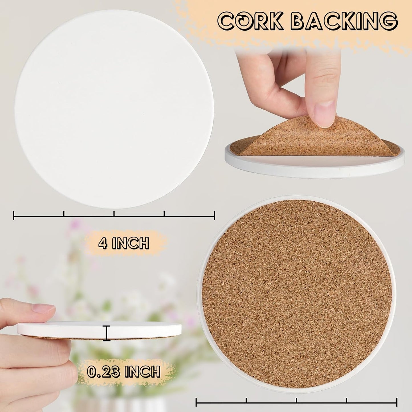 Ceramic Tiles for Crafts, GOH DODD 24 Pack Unglazed Blank Coasters with Cork Backing for Alcohol Ink Painting Acrylic Pouring Art Projects Housewarming Gifts Wedding School Education, Round, 4 Inch