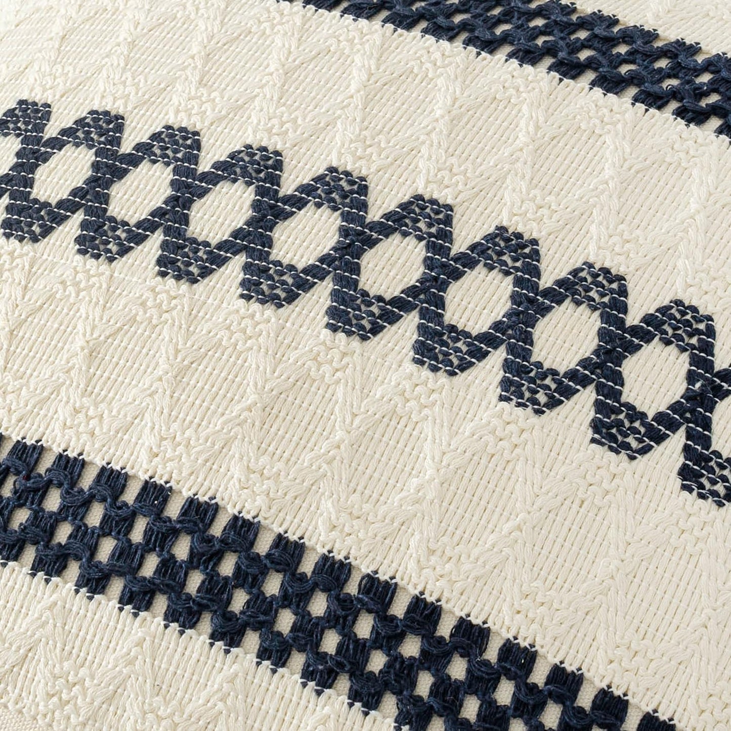 MIULEE Set of 2 Navy Blue Boho Decorative Lumbar Pillow Covers 12x20 Inch Farmhouse Rustic Couch Throw Pillows Modern Cotton Cushion Covers Retro Cute Macrame Woven Home Decor for Bed Sofa Chair