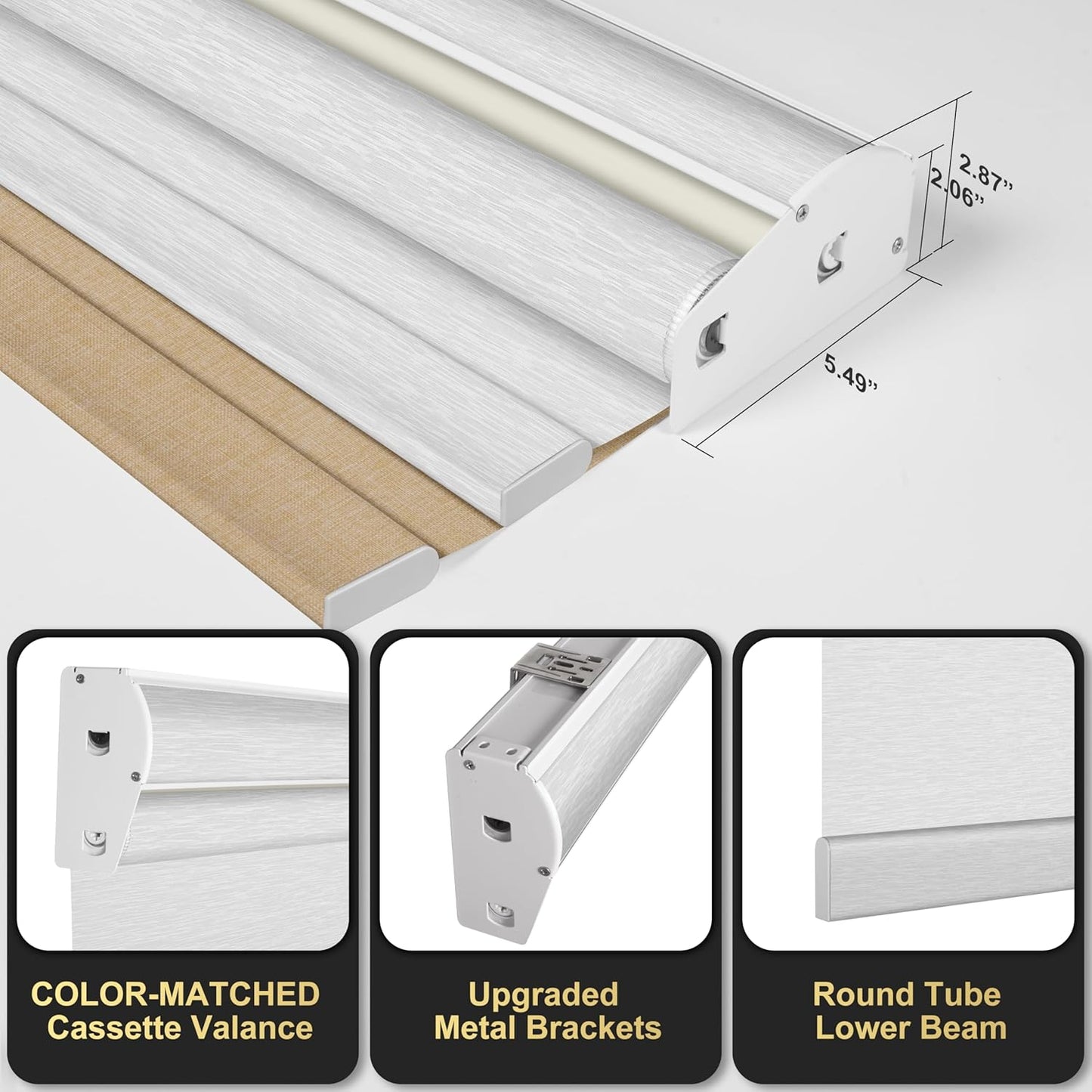 BERISSA Cordless Dual Roller Shades with Cassette Valance,Double Window Shades Blackout and Light Filtering Shades,Day and Night Roller Shades for Home Office Door.Linen Beige and White.44 W x 36" H