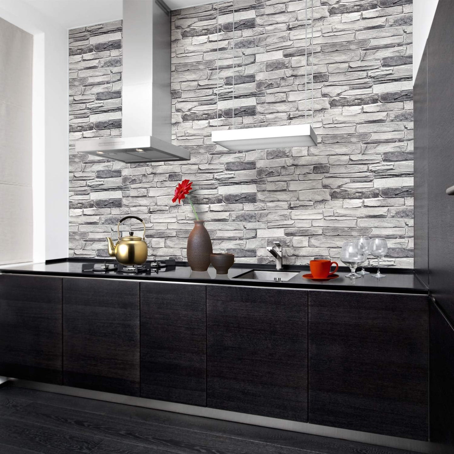 Dundee Deco GRAZPG7117-10 Grey Faux Stone PVC 3D Wall Panel, 3.2 ft X 1.6 ft (98cm X 50cm), Interior Design Wall Paneling Decor, 5.3 sq. ft. (0.49 sq. m) Each, Pack of 10