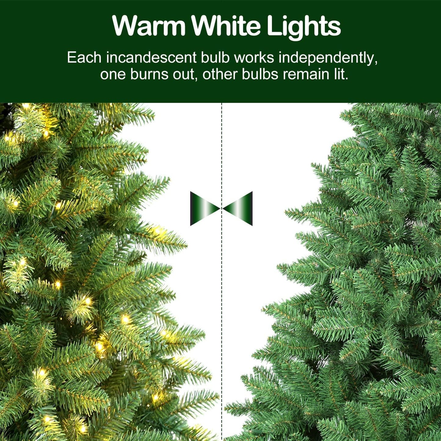 Hykolity 6 ft Prelit Christmas Tree, Artificial Christmas Tree with 250 Warm White Lights, 1032 Tips, Metal Stand and Hinged Branches