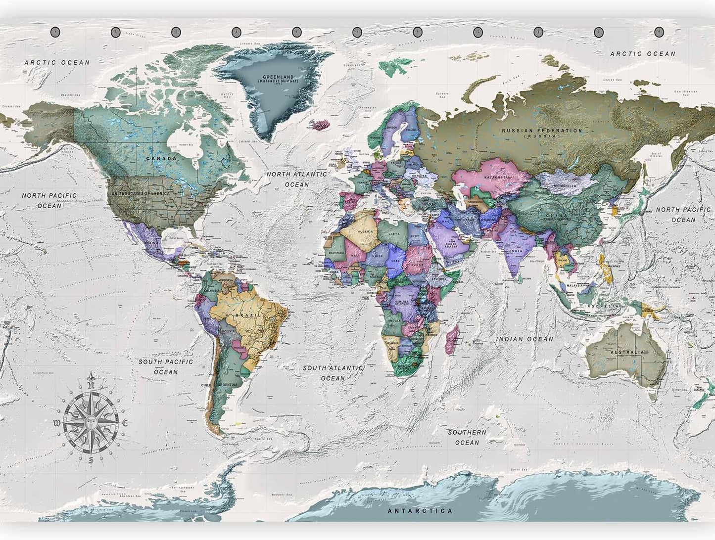 artgeist Wall Mural World Map 135x101 in - XXL Peel and Stick Self-Adhesive Wallpaper Removable Large Sticker Foil Wall Decor Print Picture Image Design Map of The World k-A-0380-a-a