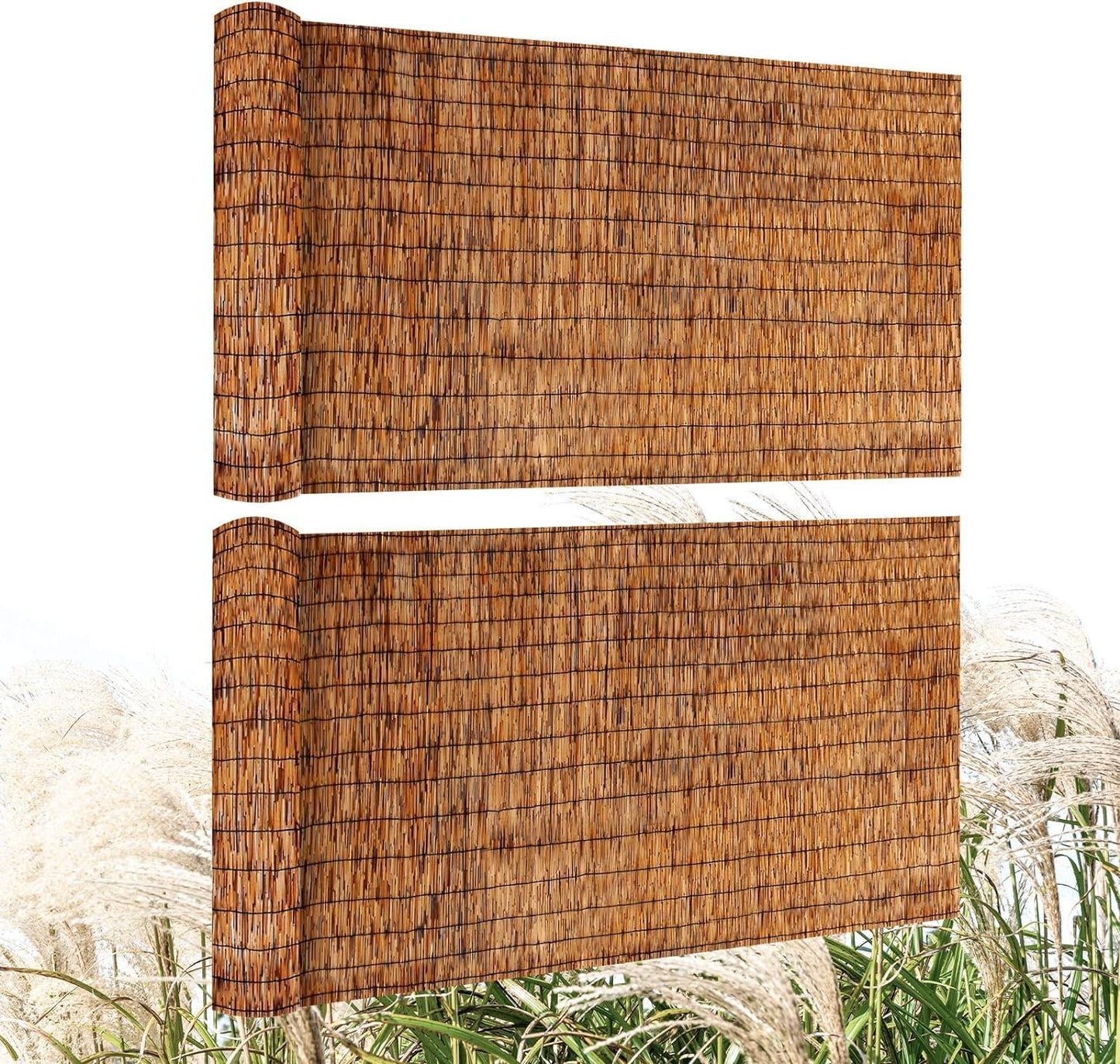 ZNCMRR Reed Fencing Rolls Natural Bamboo Fence Rolls 2 Pcs 4 Feet High Privacy Fence for Balcony Patio Garden Backyard Outdoor 4FT X 16.4FT（Brown）