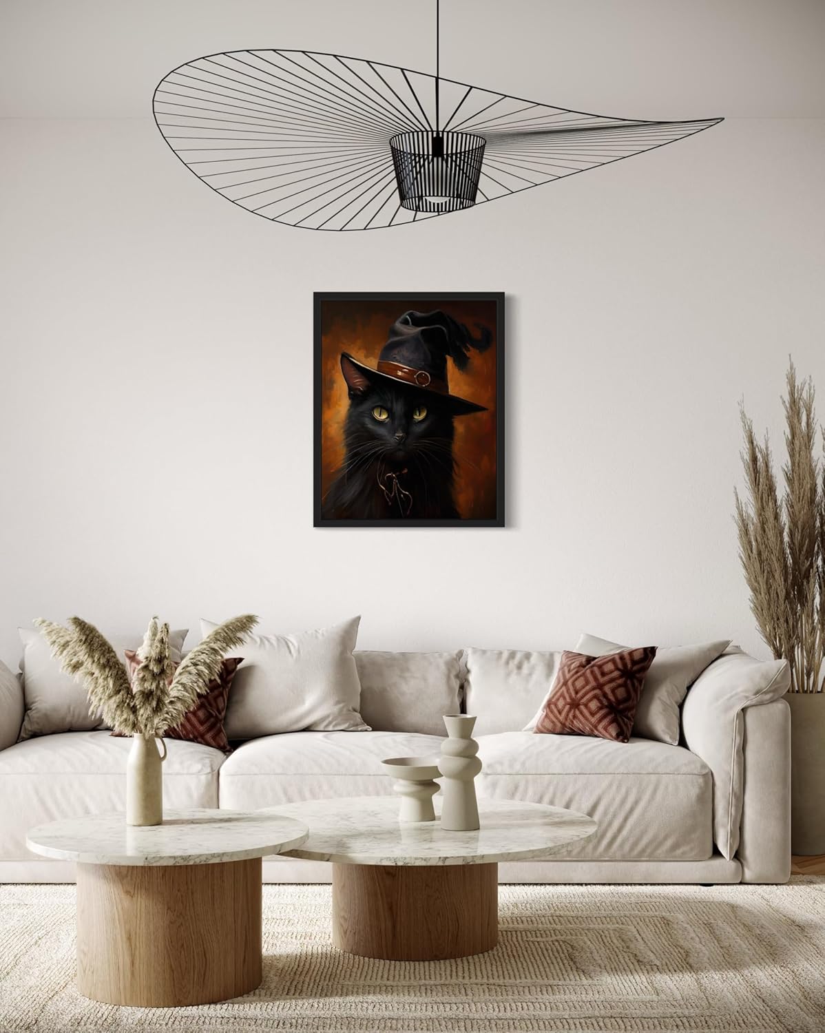 Witch Cat Poster Art Print, Halloween Scary Vintage Wall Art Academia Spooky Painting Decoration for Horror Prints, Gothic Posters Bedroom Decor 89 (Witch Cat, 11 x 14 inches, Black Frame)