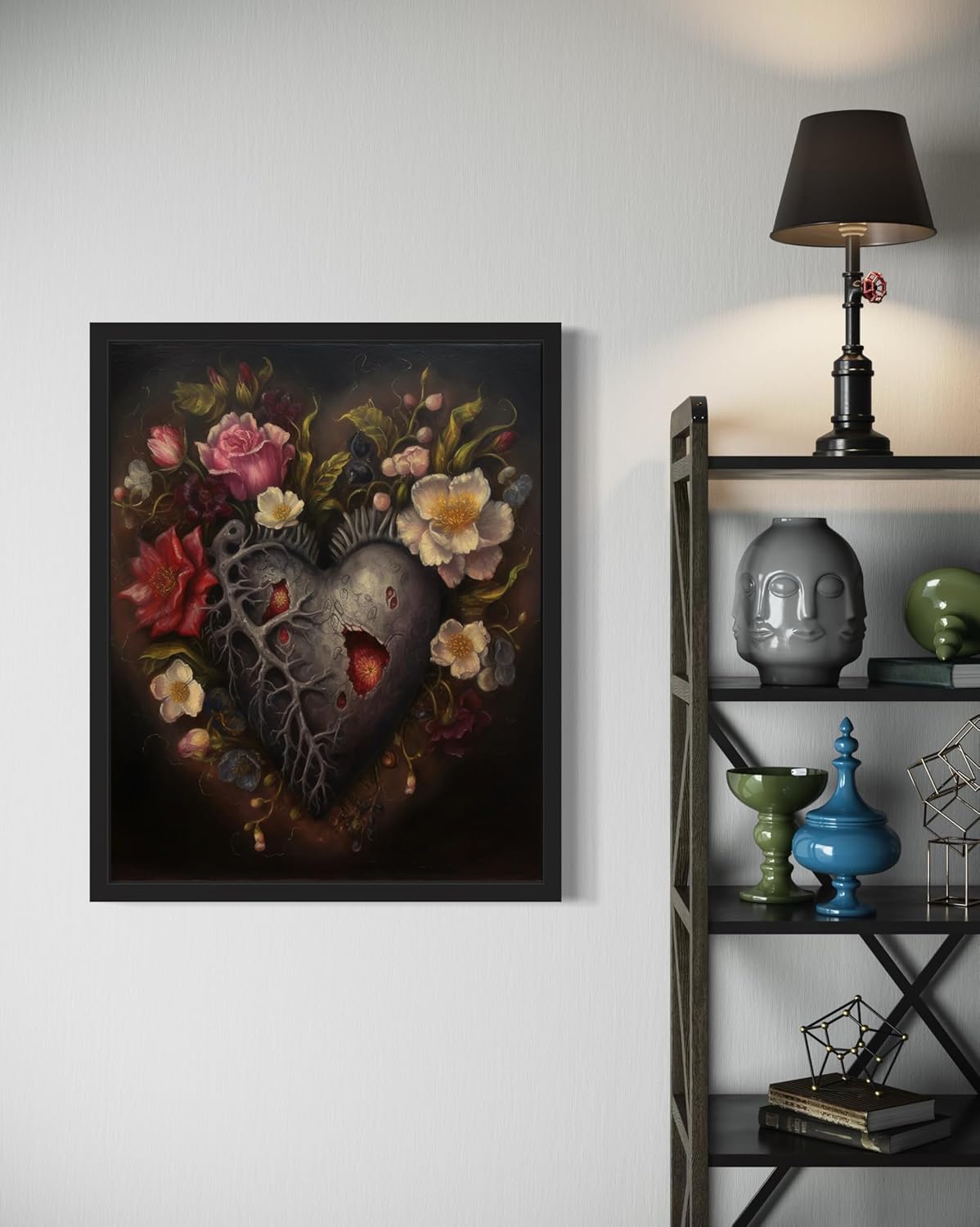 Gothic Heart Poster Art Print, Halloween Scary Vintage Wall Art Academia Spooky Painting Decoration for Horror Prints, Posters Bedroom Decor 89 (Gothic Heart, 8 x 10 inches, Black Frame)