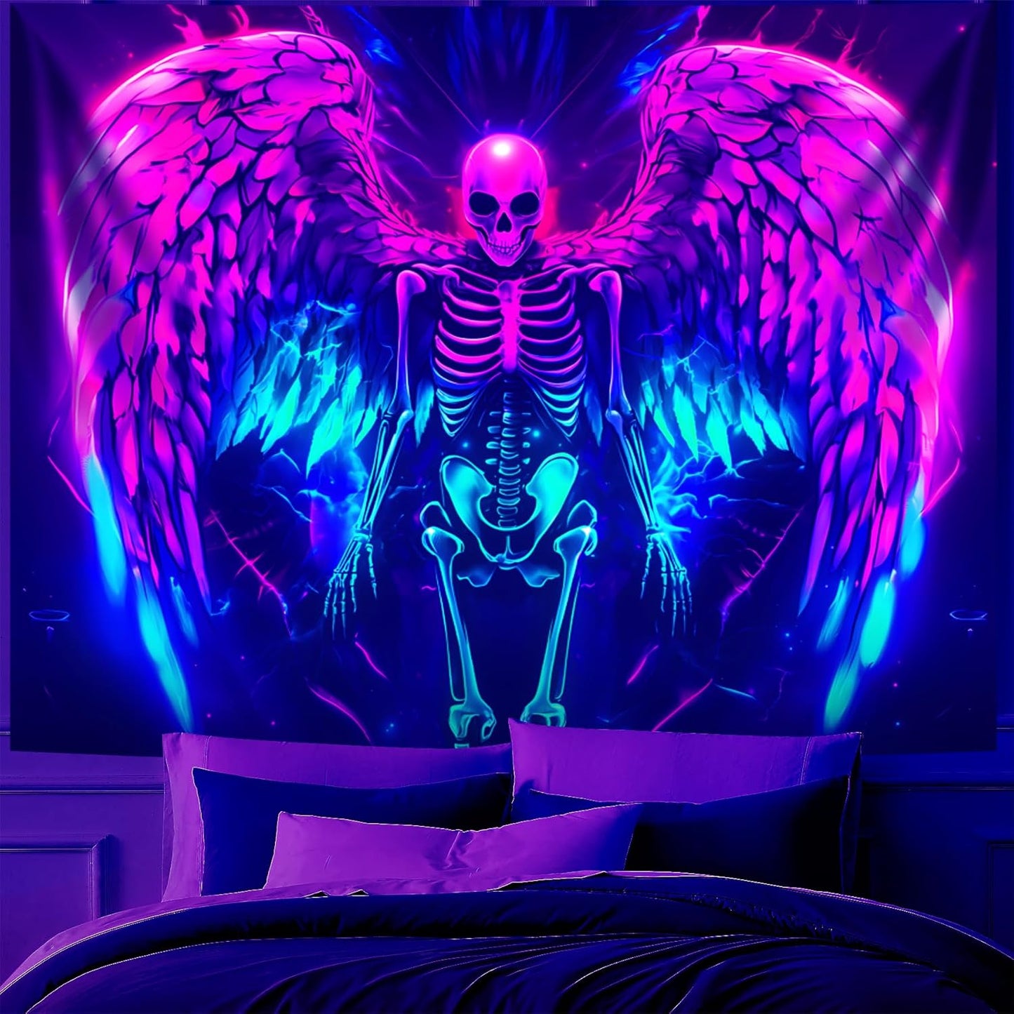 Blacklight Tapestry,WingTapestry Glow In The Dark,UV Reactive Black Light Upright Posters Wall Hanging for Bedroom Dorm Living Room Backdrop Decor (wing13, 79L" x 59W")
