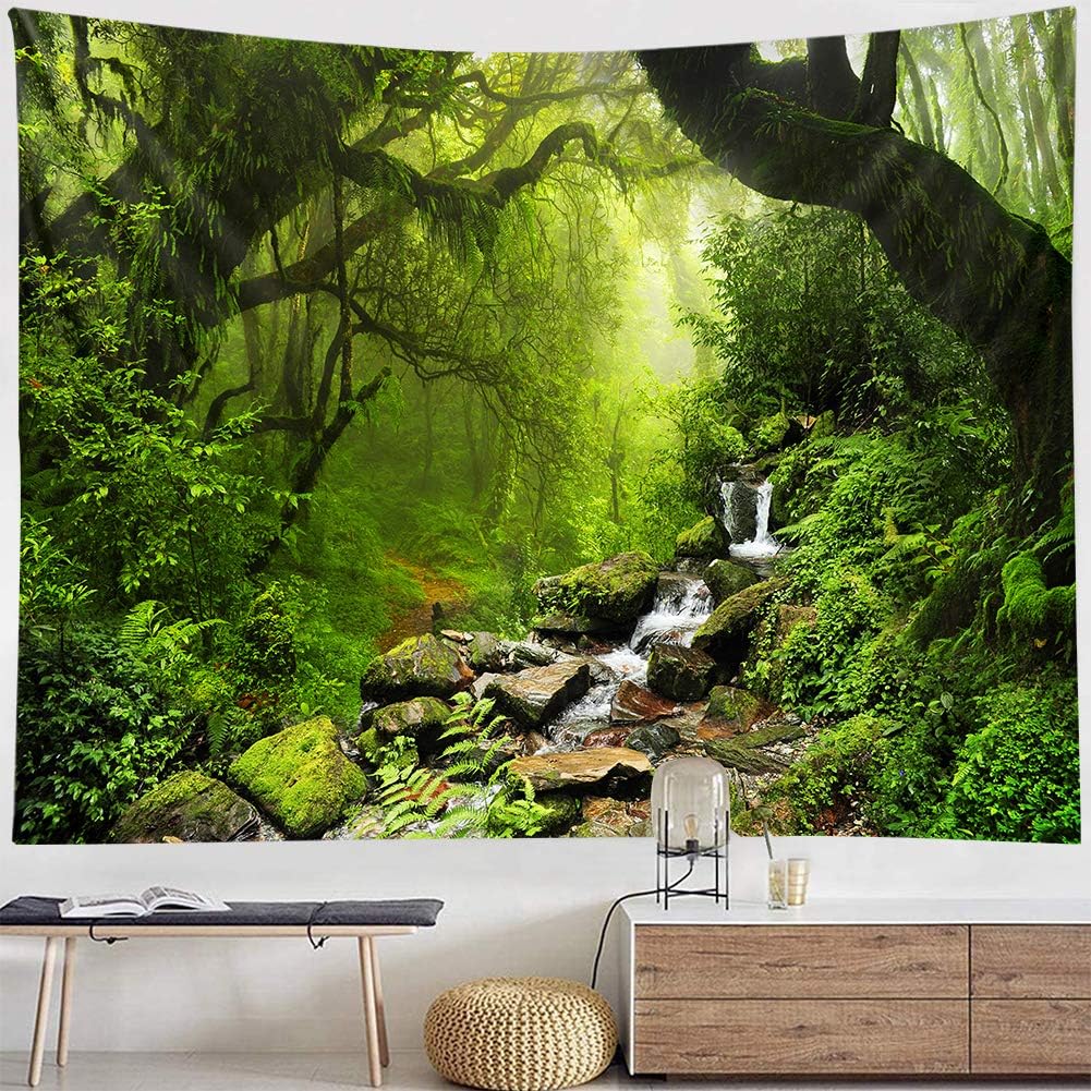 Llamazing Forest Tapestry - Green Creek, 60''L51''W - Magic Landscape for Living Room & Bedroom Decor
