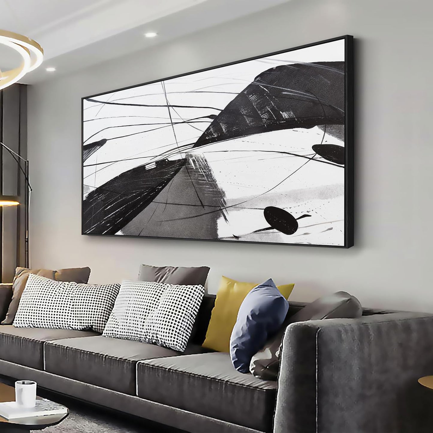 Abstract Canvas Art Home Wall Decor Black and White Abstract Wall Art Framed Artwork Modern Home Wall Decor for Living Room Bedroom Office 24"x48"